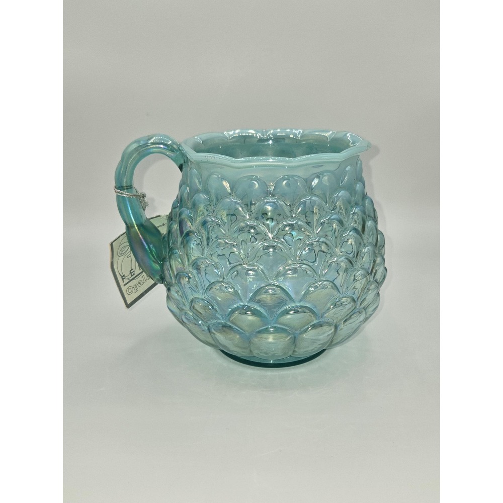 Fenton‎ Aqua Opalescent Glass Pitcher 1993 QVC Anniversary Fish Scale Pattern